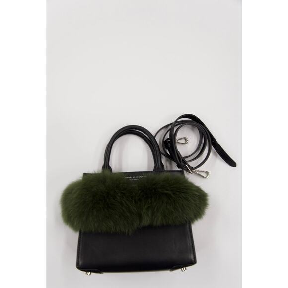 Brandon Blackwood Mya Green Faux Fur Trimmed Black Leather Crossbody Bag - Picture 8 of 8